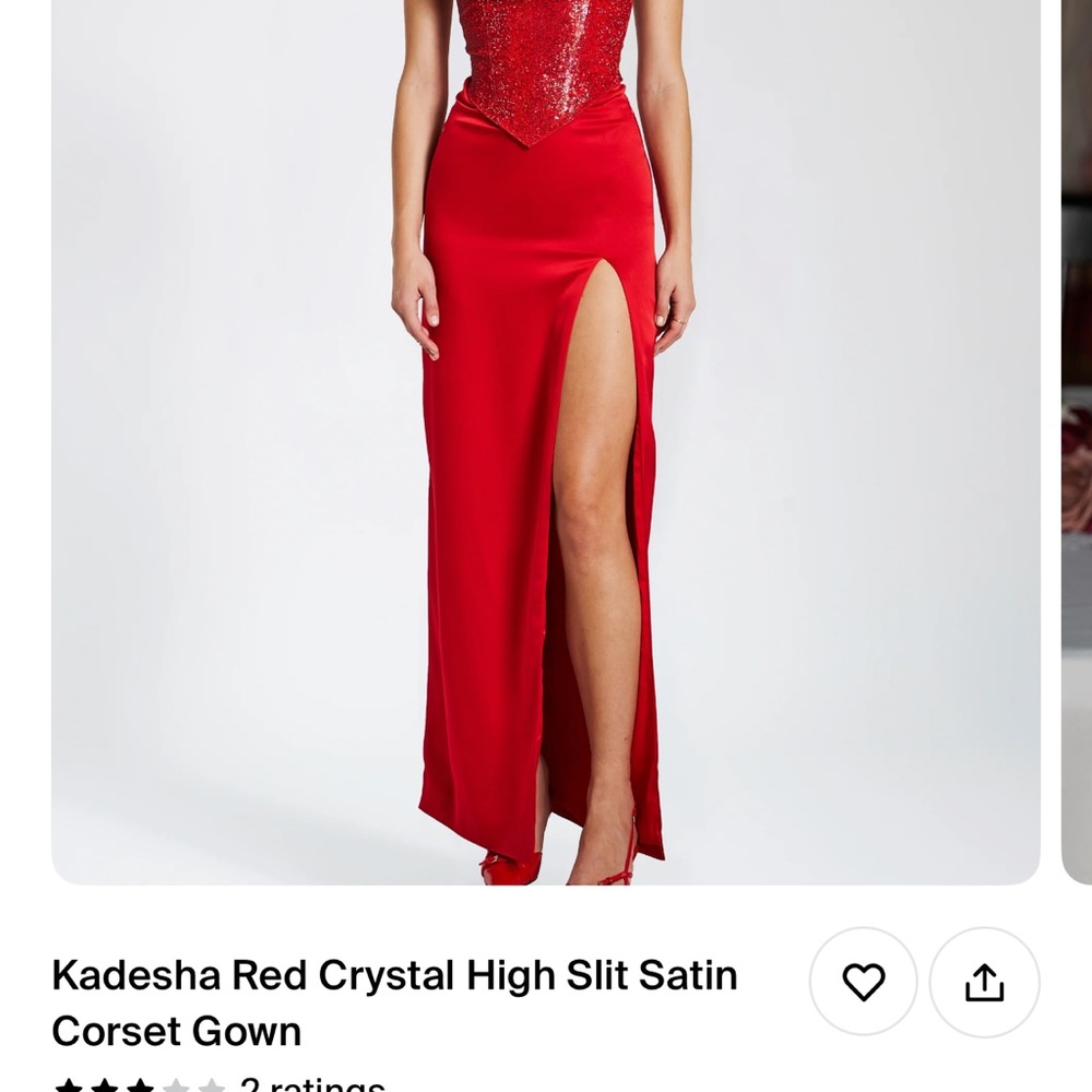 Red Crystal High Slit Satin Corset Gown